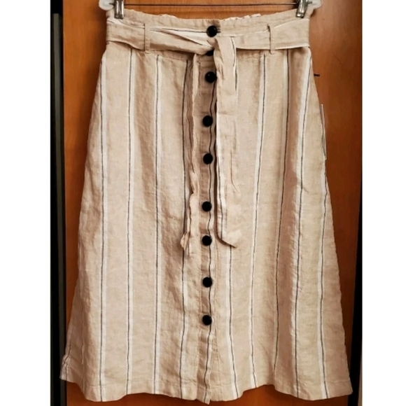 Rachel Zoe Natural Striped Linen Midi Skirt - Picture 3 of 5